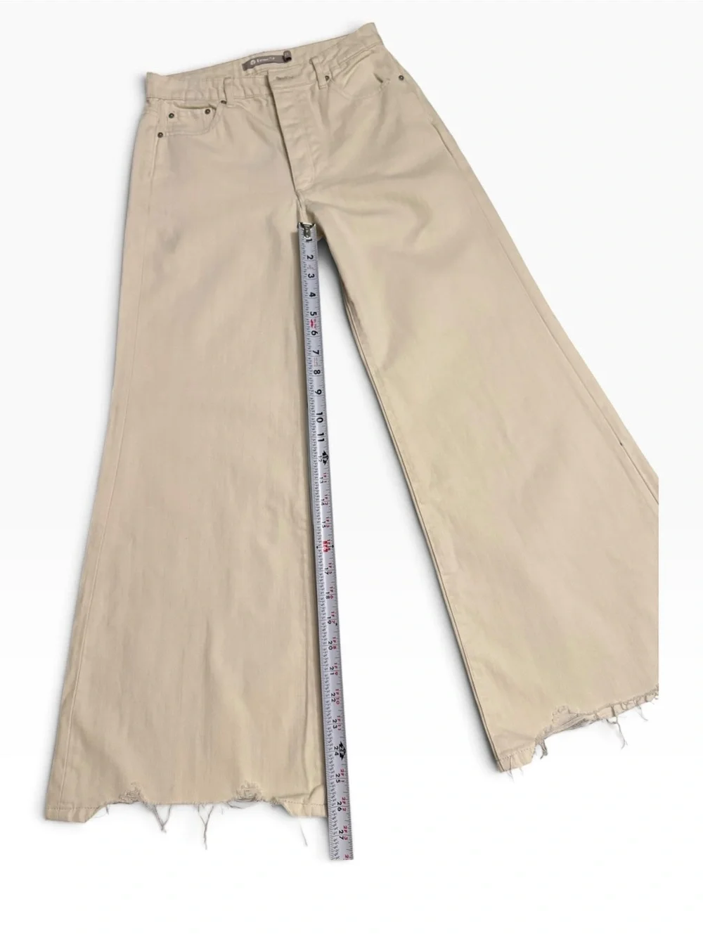 Tractr Size 25 White Wide Leg Jeans Raw Distressed Frayed Hem High Rise